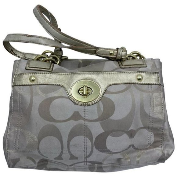 coach large gray gold fabric shoulder bag - Picture 1 of 9